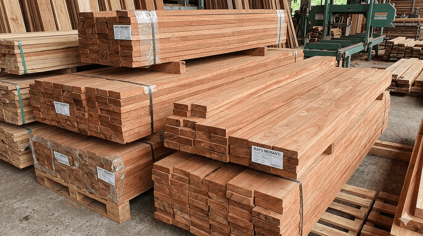 Material Kayu Meranti Merah gudang PD Sumber Jaya Cilincing